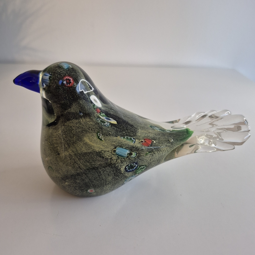 Handcrafted Murano Style Millefiori Art Glass Bird Figurine Paperweight